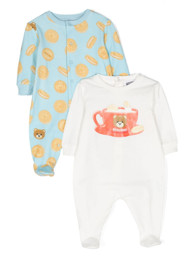 Shop Moschino Graphic-print Stretch-cotton Babygrow (set Of Two) In 白色