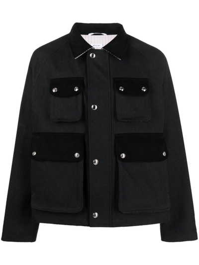 Shop Thom Browne Multi-pocket Cropped Jacket In Black