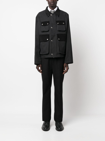 Thom Browne Cropped Relaxed Field Jacket Top Applied Pockets In Black