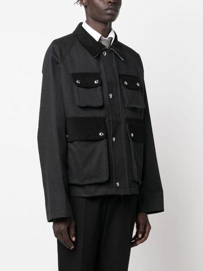 Thom Browne Cropped Relaxed Field Jacket Top Applied Pockets In Black