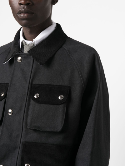 Thom Browne Cropped Relaxed Field Jacket Top Applied Pockets In Black