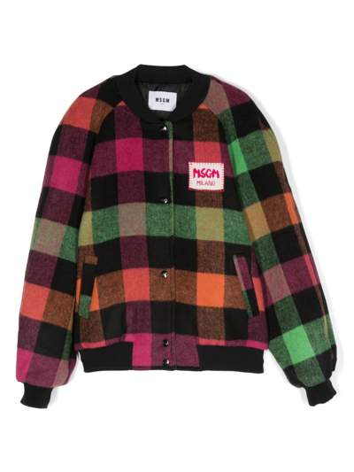 Shop Msgm Check-pattern Press-stud Bomber Jacket In 黑色