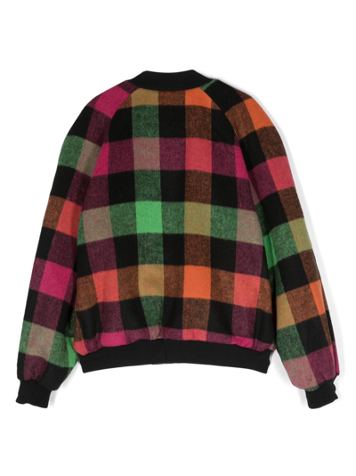 Shop Msgm Check-pattern Press-stud Bomber Jacket In 黑色