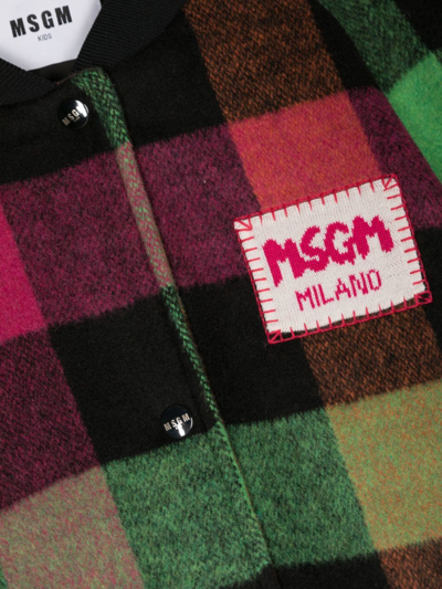 Shop Msgm Check-pattern Press-stud Bomber Jacket In 黑色