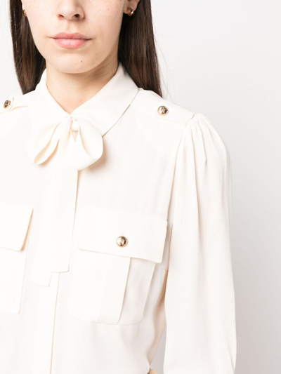 Shop Elisabetta Franchi Scarf-detail Button-up Shirt In 中性色