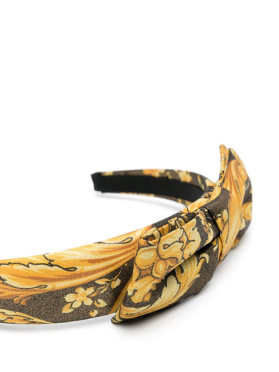Shop Versace Barocco-print Bow-detail Headband In 黑色
