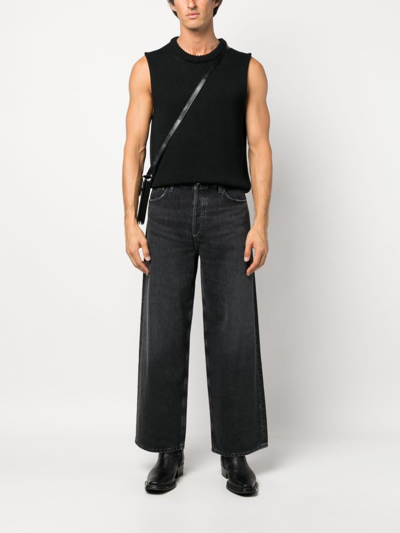 Shop Agolde Mid-rise Wide-leg Jeans In 黑色