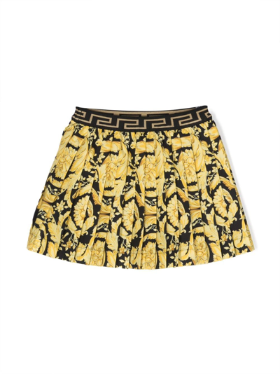 Versace Gonna Baroque-print Pleated Skirt In 黑色