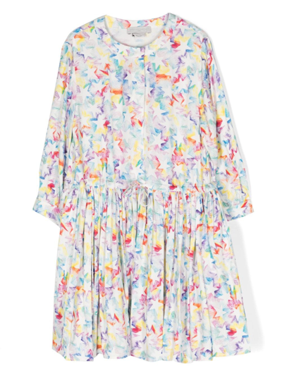 Shop Stella Mccartney Rainbow Star-print Pleated Dress In 白色