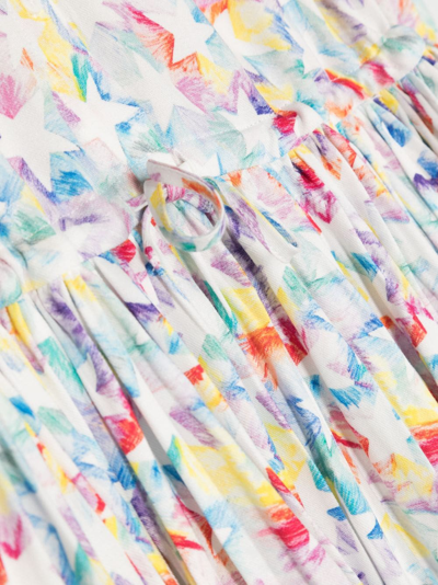 Shop Stella Mccartney Rainbow Star-print Pleated Dress In 白色