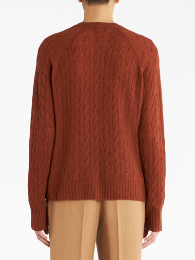 Shop Etro Cable-knit Cashmere Cardigan In 褐色