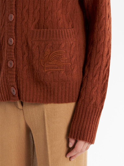 Shop Etro Cable-knit Cashmere Cardigan In 褐色