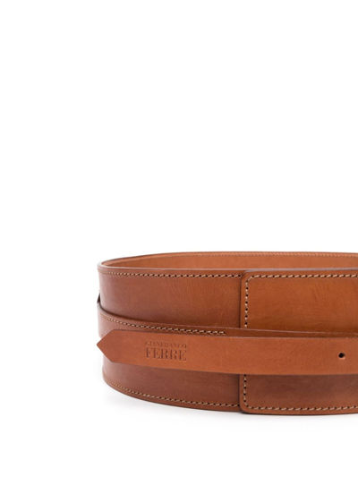 Pre-owned Gianfranco Ferre 2000s Logo-debossed Leather Belt In Brown