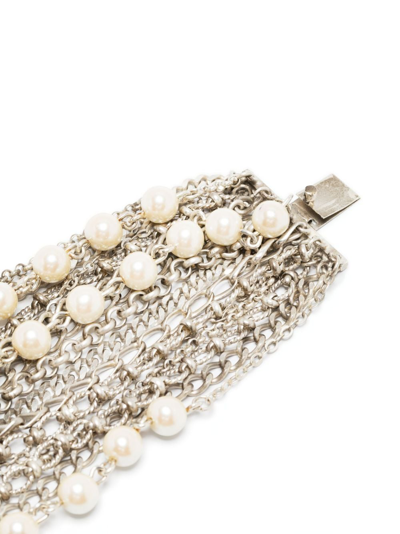 Pre-owned Gianfranco Ferre 1990s Faux-pearl Multi-chain Bracelet In Silver