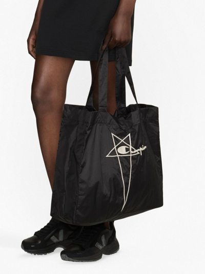 Shop Rick Owens X Champion X Champion Logo-embroidered Tote Bag In 黑色