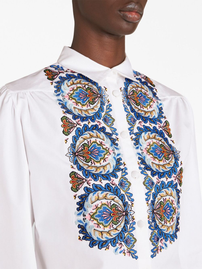 Etro Cotton Button-front Shirt With Embroidered Paisley Detail In White