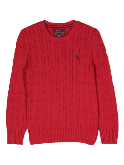 Shop Ralph Lauren Logo-embroidered Cable-knit Jumper In Red