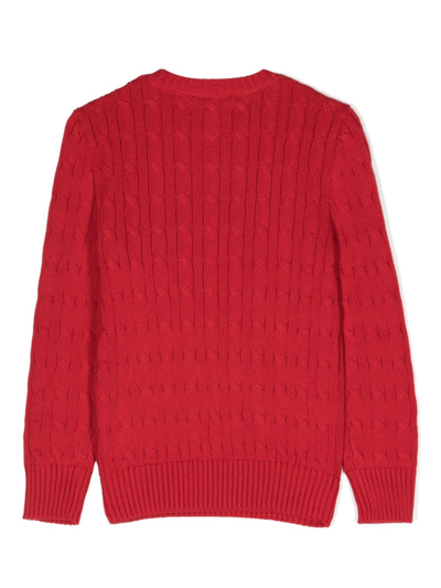 Shop Ralph Lauren Logo-embroidered Cable-knit Jumper In Red