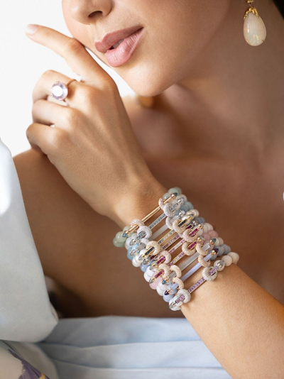 Shop Ananya 18kt White Gold Chakra Diamond Sapphire And Moonstone Beaded Bracelet In Silver