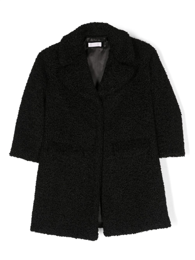 Shop Monnalisa Faux-shearling Single-breasted Coat In Black