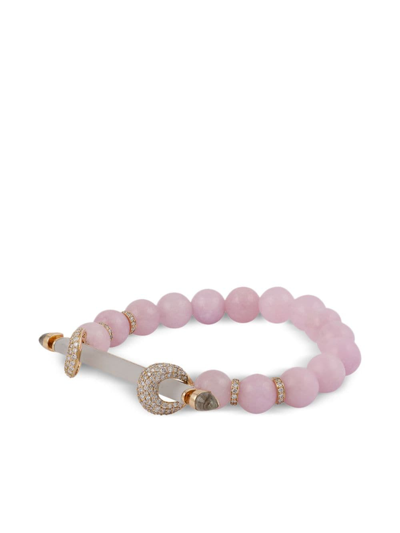 Ananya 18kt Yellow Gold Chakra Kunzite Quartz And Diamond Beaded Bracelet In Gold