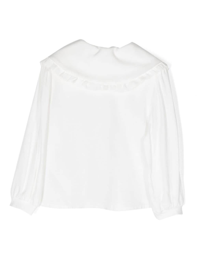 Shop Monnalisa Logo-embroidered Long-sleeve Shirt In White
