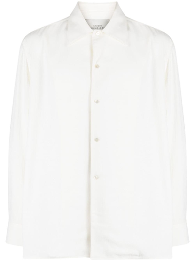 Shop Studio Nicholson Long-sleeve Straight-hem Shirt In White