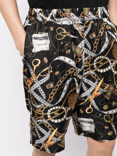 Shop Moschino Graphic-print Silk Bermuda Shorts In Black