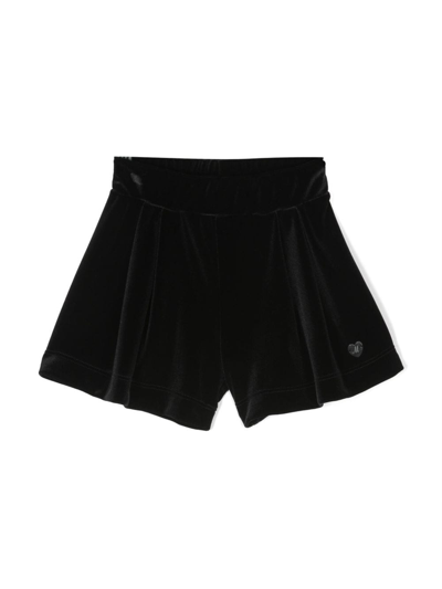 Shop Monnalisa Logo-plaque Pleated Velvet Shorts In Black