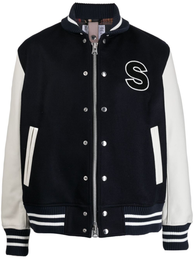 Shop Sacai Appliqué-detail Wool Varsity Jacket In Black