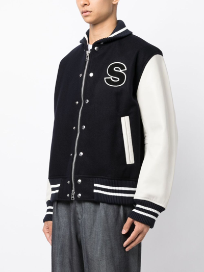 Shop Sacai Appliqué-detail Wool Varsity Jacket In Black