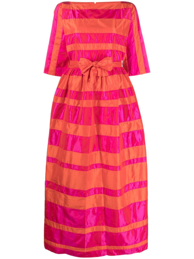 Shop Daniela Gregis Striped Flared Long Dress In Orange