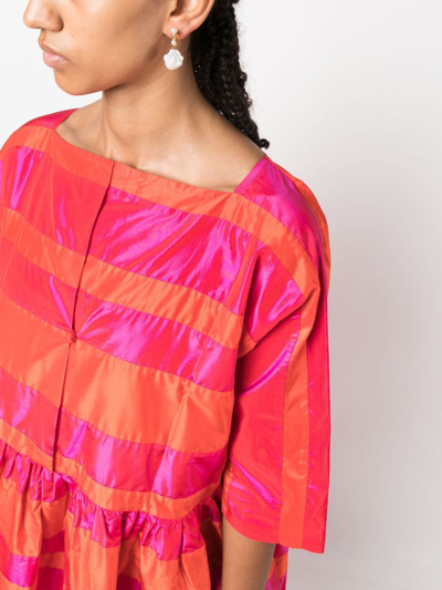 Shop Daniela Gregis Striped Flared Long Dress In Orange