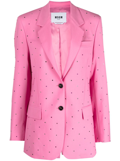 Shop Msgm Crystal-embellished Single-breasted Blazer In Pink