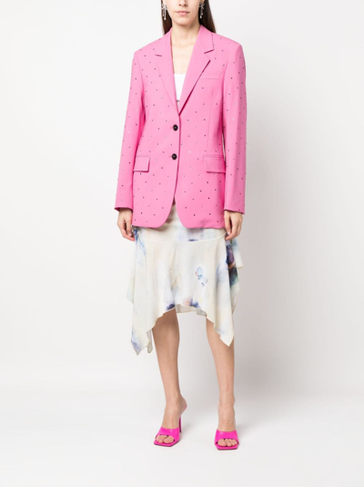 Shop Msgm Crystal-embellished Single-breasted Blazer In Pink