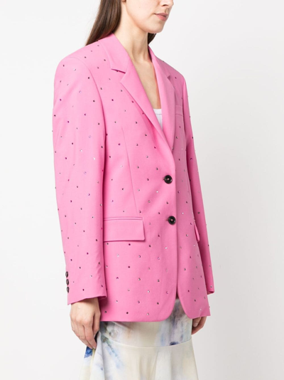 Shop Msgm Crystal-embellished Single-breasted Blazer In Pink
