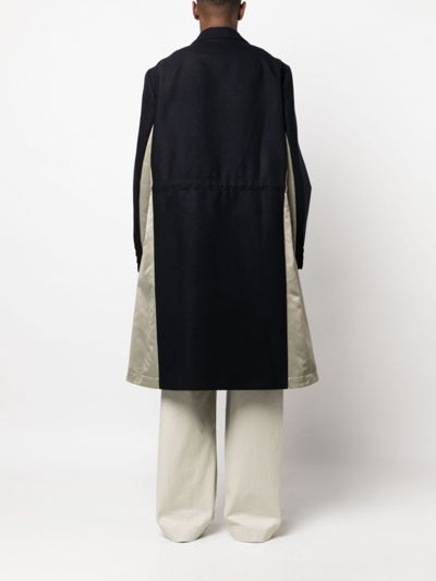 Shop Sacai Drawstring-waist Wool Coat In Blue