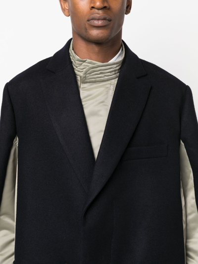 Shop Sacai Drawstring-waist Wool Coat In Blue