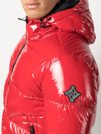 Shop Herno Logo-patch Padded Hooded Jacket In Red