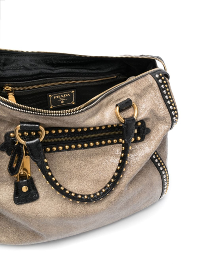 Pre-owned Prada 2010s Stud-embellished Zipped Two-way Bag In Neutrals