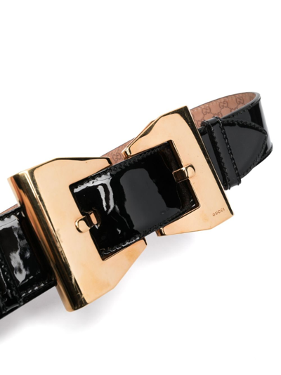 Pre-owned Gucci 2010 Double-buckle Patent-finish Belt In Black
