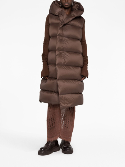 Shop Rick Owens Quilted Hooded Gilet In Brown