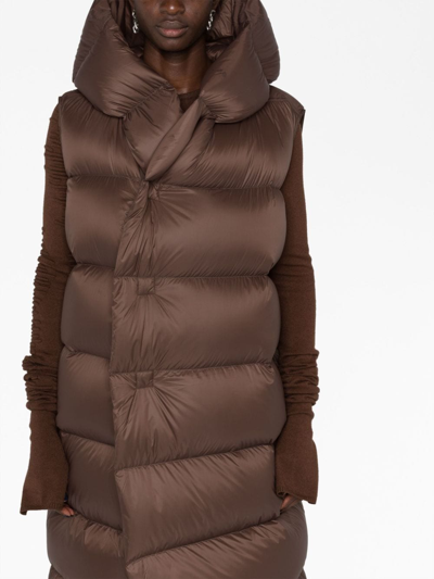 Shop Rick Owens Quilted Hooded Gilet In Brown