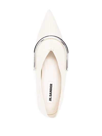 Shop Jil Sander Plaque-detail Pointed Ballerina Shoes In Neutrals