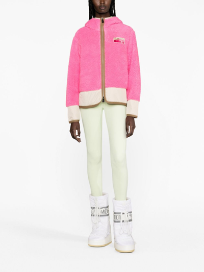 Shop Moncler Logo-patch Fleece Bomber Jacket In Pink