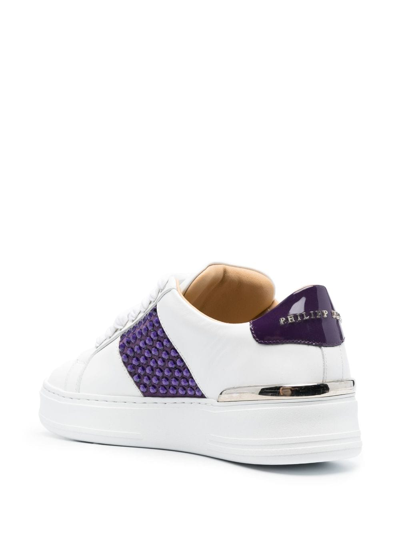 Shop Philipp Plein Crystal-embellished Low-top Leather Sneakers In White
