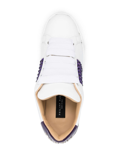 Shop Philipp Plein Crystal-embellished Low-top Leather Sneakers In White