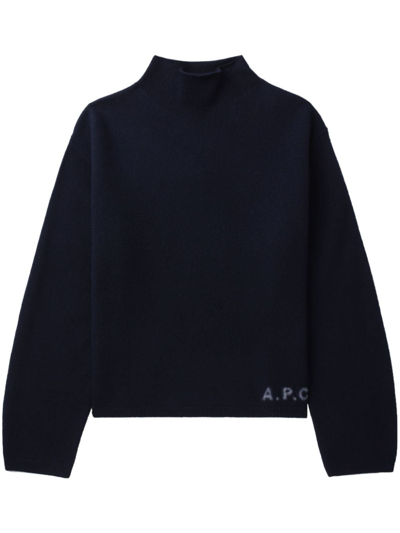 Shop Apc Logo-print Virgin-wool Jumper In Blue