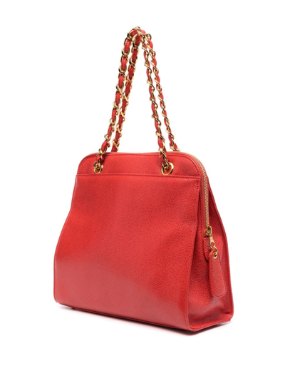 Pre-owned Chanel 1997-1999 Logo-debossed Shoulder Bag In Red