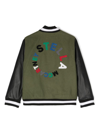 Shop Stella Mccartney Circular Logo-embroidered Bomber Jacket In Green
